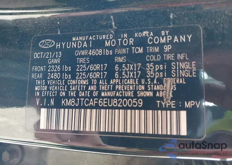 2014 Hyundai Tucson Gls z USA, uszkodzony, nr VIN KM8JTCAF6EU820059